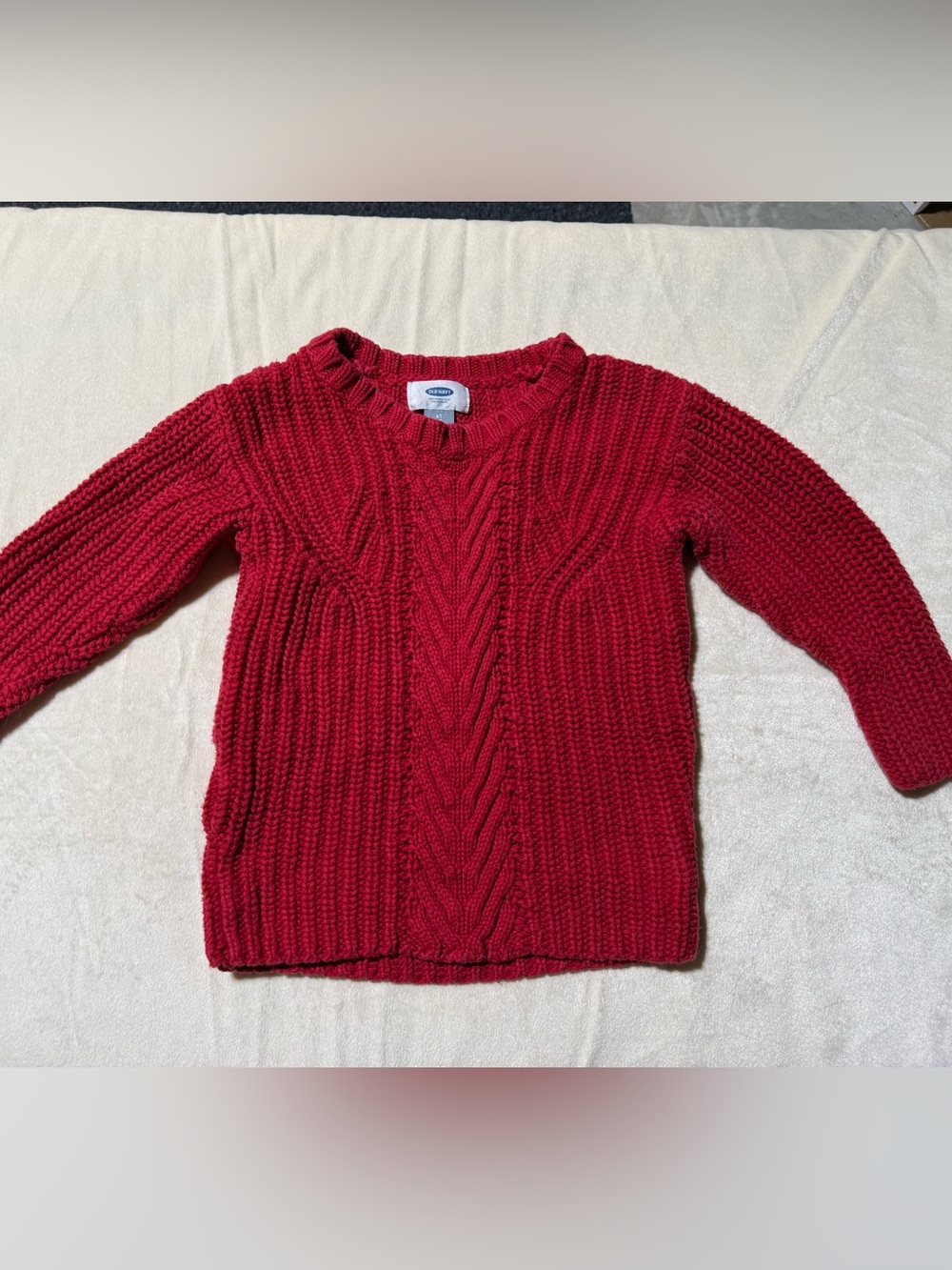 Old Navy Red Cable Knit Sweater Chunky Braid Detail Crew Neck Kids 4T